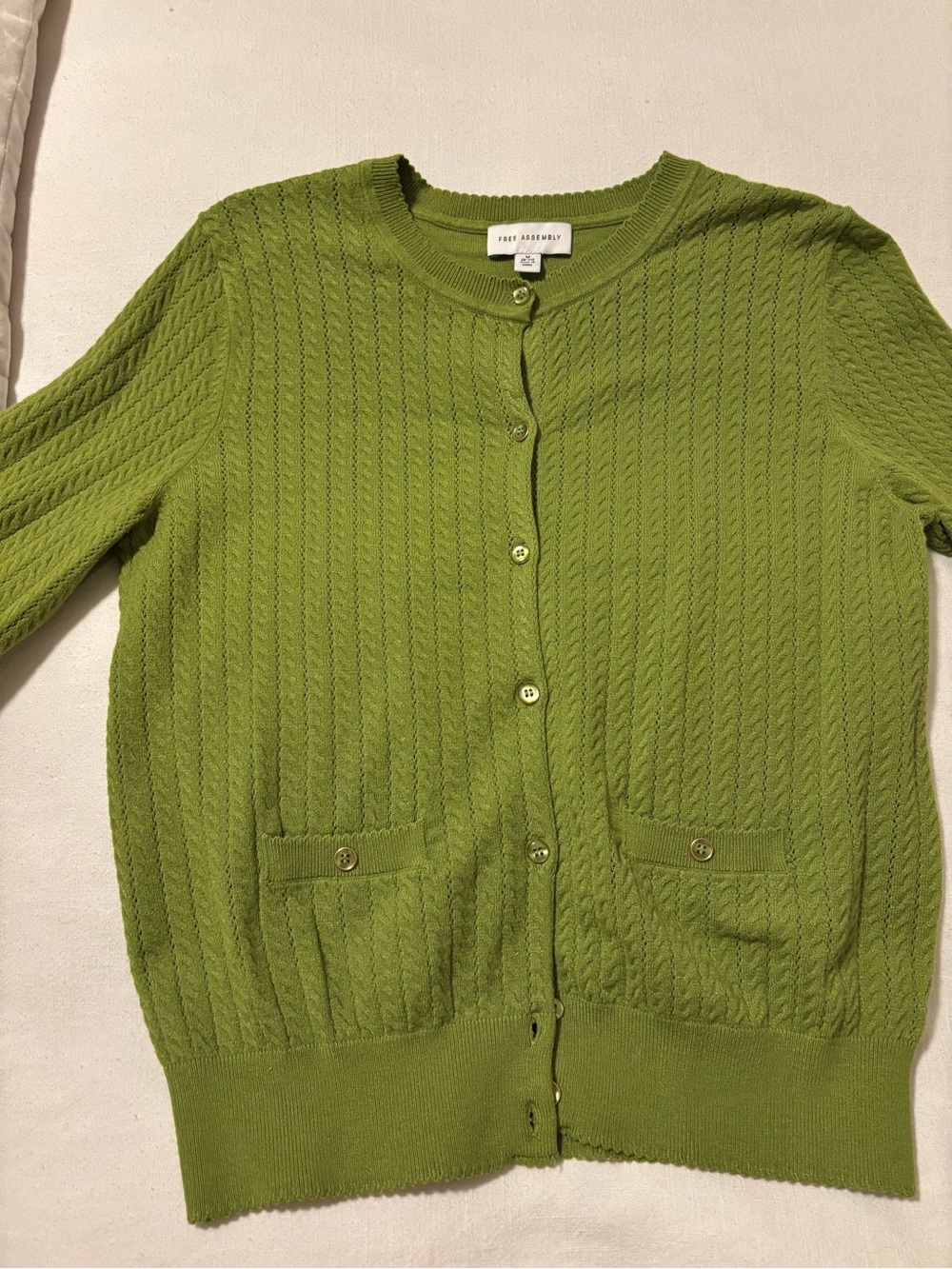 Free Assembly Green Button-Front Cable Knit Cardigan